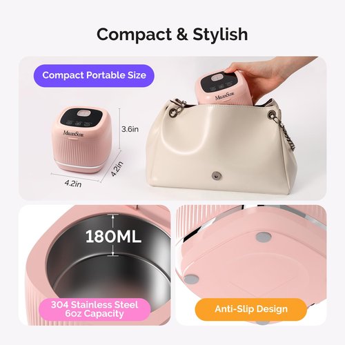[2025 Upgraded] MelodySusie 2 in 1 Nail Tool Cleaning Machine, 3 Timers Mode for Nail Drill Bits, Nail Art Brush, Nail Clipper, Jewelry Cleaning, Salon & Home Use, Pink,DL-160