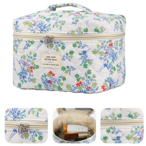 NATINSA Cute Makeup Bag for Women(2 Pcs), Travel Cosmetic Bags, Quilted Coquette Aesthetic Floral Toiletry Organizer Bag (Red & Green)