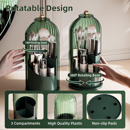 fanado Makeup Organizers Countertop, Makeup organization for Vanity, Cosmetic Storage with Lid and Drawers, Skincare Display Cases with for Desktop, Bathroom (Green)