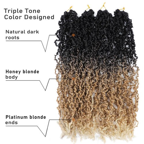 SOKU Mini Passion Twist Crochet Hair 12" - 8 Packs Pre Twisted Yanky Twist Crochet Hair Ombre Blonde Senegalese Majesty Twist Synthetic Braiding Extensions for Black Women Pre-looped