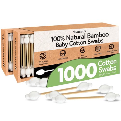 Ibambo 100% Bamboo Swabs for Ears (1000-Pack) - Safety Cotton Swabs for Baby & Personal Care | Safe, Organic Bamboo Baby Ear Cleaner | FSC Certified & Hypoallergenic, Made for All Ages & Pets