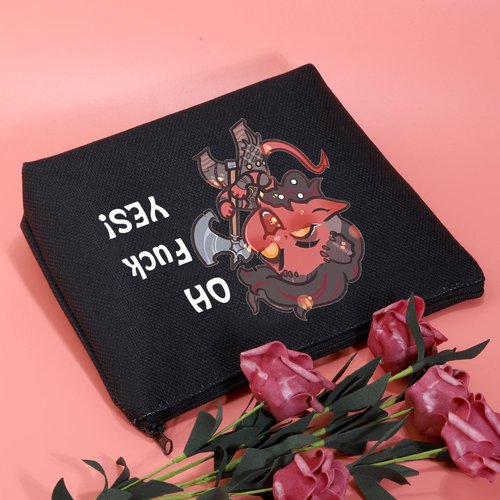 JXGZSO Oh F Yes Karlach Inspired Cosmetic Bag Funny RPG Gamer Gift BG3 Tiefling Makeup Bag (Oh F Yes Karlach Black)
