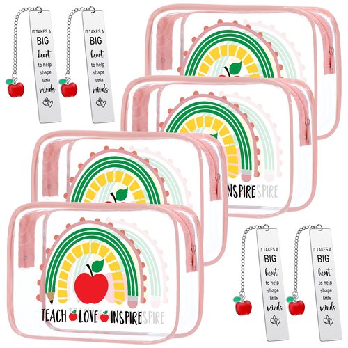 Sasylvia 8 Pcs Teacher Appreciation Gift Set Teacher Cosmetic Bag Waterproof Clear Makeup Bag Accessories Teacher Gifts from Students Graduation Birthday Gifts for Women (Bookmark Style)