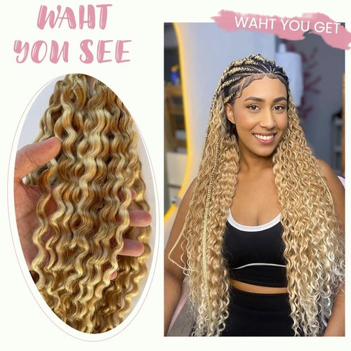 Belaved 27P613 Human Braiding Hair Water Wave Ombre for Boho Braids Strawberry Blonde to Bleach Blonde 2 Bundles100g Bulk Human Hair Extensions 10A Brazilian Highlight Curly No Weft Micro14Inch