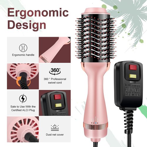 Cosermart 4 in 1 Hot Air Brush with Negative Ion Anti-frizz Blowout Brush for Drying, Straightening, Curling, Salon Volumizing