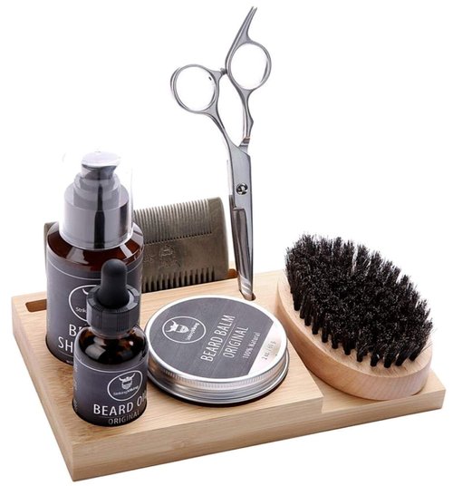 Striking Viking Beard Kit Organizer - 7.3 x 4.5 x 1 in Bamboo - Beard Care Caddy for Oil & Balm - Comb & Brush Stand - Mens Grooming Stand