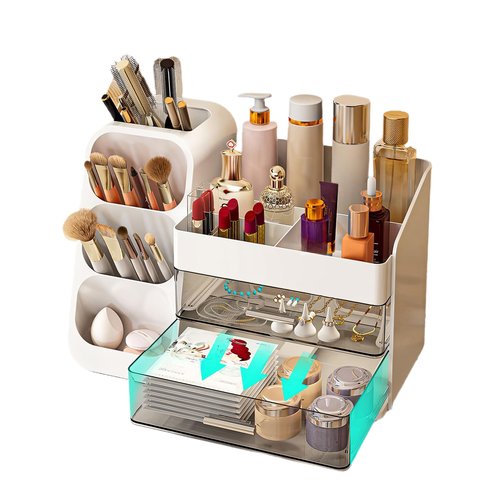 UShioart Large Makeup Organizer With Drawers Capacity Makeup Organizer,Large Vanity Top Skin Care Organizer, Perfume Skin Care Makeup Cabinet With Drawers Perfect Storage (14.5-In)