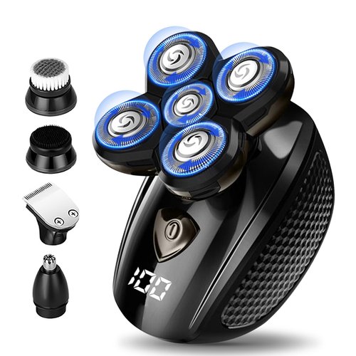 Bald Head Shaver,Electric Head Shavers for Bald Men, 5-in-1 Head and Face Grooming Kit, Waterproof Cordless Rotary Razor and USB Rechargeable,Gifts for Men