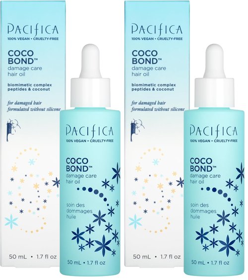 Pacifica Beauty, Coco Bond Hair Oil, Tame Flyaways, Overnight Treatment with Vitamins, Peptides, Moisturizing Repair for Glossy, Smooth, Silicone-Free, Vegan Hair (Pack of 2)