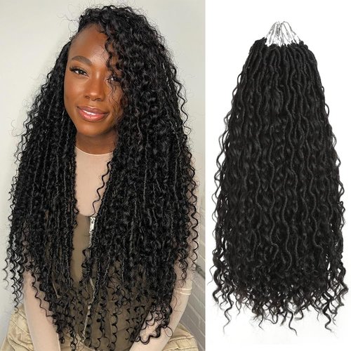8 Packs Goddess Faux Locs Crochet Hair for Black Women Boho Style Locs River Locs Crochet Hair with Curly Ends 22 Inch (1B)