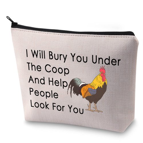 BLUPARK Funny Chicken Gift Chicken Lover Makeup Bag I Will Bury You Under The Coop Cosmetic Bag for Chicken Mom Lady (I Will Bury You)
