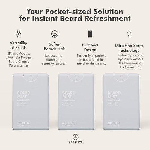 Aberlite Beard Mist - Beard Soften & Tame Spray - Hydrating Mist (Pure Essense 3-Pack)