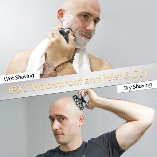 RUIM Head Shavers for Bald Men, 7D Magnetic Rotary Electric Razor, IPX7 Waterproof for Wet & Dry Use, with LED Display, USB-C Charging & 5-in-1 Grooming Kit