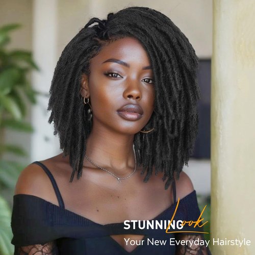 WIGNEE 120 Strands Faux Locs Crochet Hair 10 Inches Short Pre-Looped Soft Dreadlocks 6 Packs Pre-Twisted for Black Women (10 Inch, 1B)
