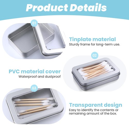 Zyghjort Travel Floss Picks Case, 2 Pcs 3.4 × 2.3 Inch Portable Cotton Swab Holder Small Cotton Ball Case Metal Storage Box with Lid for Bathroom Desktop Organizing Cosmetic Hair Ties Small Items