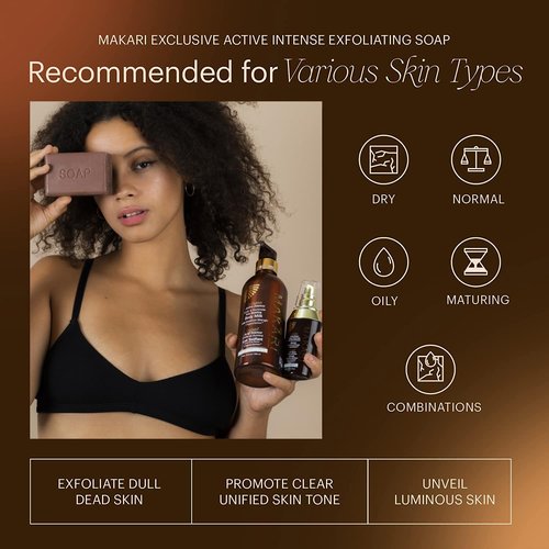 MAKARI Exclusive Active Intense Exfoliating Soap (7oz) | Unify & Illuminate | Advanced Brightening Bar for Dark Spots and Blemishes | Exfoliates Dead Skin Cells and Helps Reveal Natural Skin Radiance