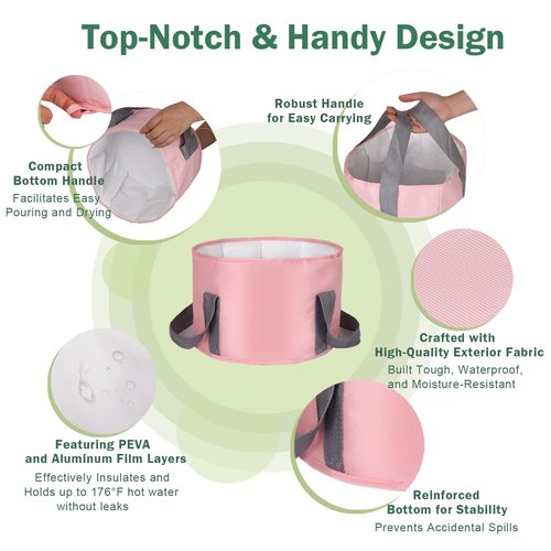 RMERVE 3.7 Gallons Pink Collapsible Foot Soaking Tub Portable Foot Basin for Soaking Feet Kids Foot Spa Foot Bath Soak Tub for Travel Camping Outdoor Washing（6Pcs)