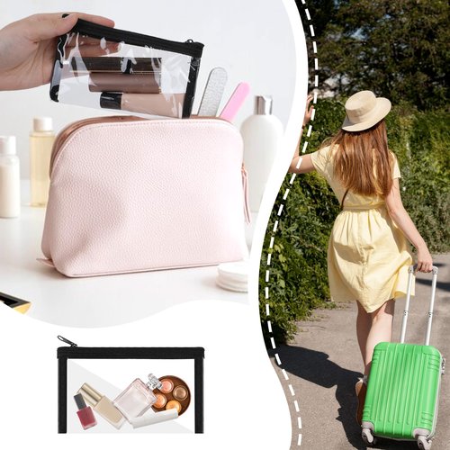 5 Pcs Small Clear Makeup Pouches, Waterproof Cosmetic Bag with Zipper Portable Cosmetic Case Travel Organizer Kit Storage Holder for Purse Lipstick Travel Makeup Bathroom Vacation Organizing (Black)