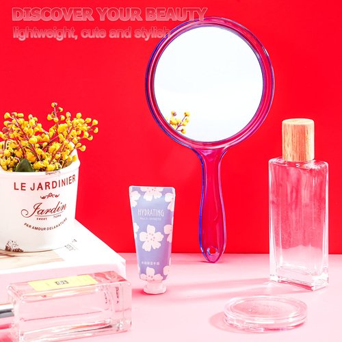 Jetec Double Sided Handheld Mirror - 1X/ 2X Magnifying Mirror with Handle - Rounded Shape Makeup Mirror (Blue)