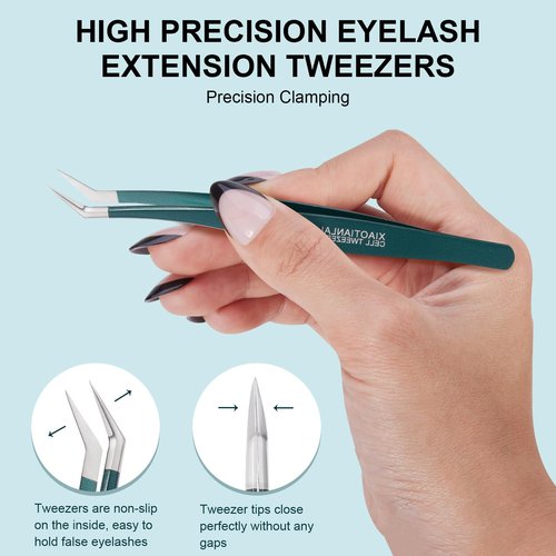 FYB Pointed Tweezers, Professional Lash Extension Tweezers, Lash Tweezers, Fine Point Precision Hair Removal, Stainless Steel Eyelash Tweezer (Dark Green 2 Pcs)