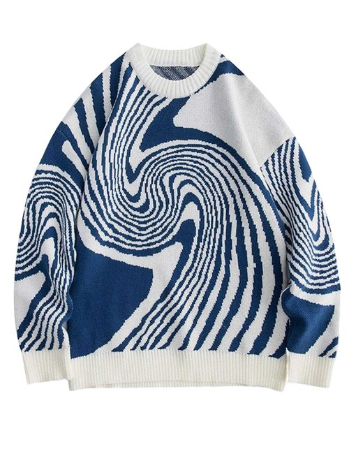 Yimoon Mens Oversized Graphic Sweaters Crewneck Y2K Unisex Vintage Aesthetic Knitted Long Sleeve Jumper Tops(Blue-L)