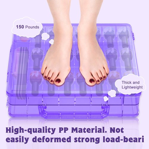 SUBAY 2 Pcs Portable Nail Polish Organizer, Clear Double Side Nail Polish Holder,Gel Nail Storage for 48 Bottles with 6 Adjustable Dividers in Each Side Space Saver Purple