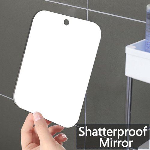 Shatterproof Shower Mirror Fogless for Shaving,(Larger 10.7x8 Inch) Anti Fog Shaving Mirror Holder NO-Drilling, No Fog Free Waterproof,Small Wall Mounted Bathroom Accessories Camping Hanging Men