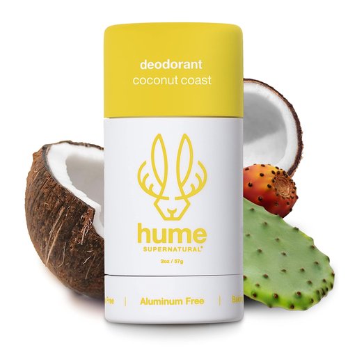 Hume Supernatural Aluminum Free Deodorant for Women & Men - Safe for Sensitive Skin - Probiotic, Plant-Based, Baking Soda Free, Aloe, & Cactus Flower, Anti Sweat, Stain & Odor - Coconut Coast 2-Pack