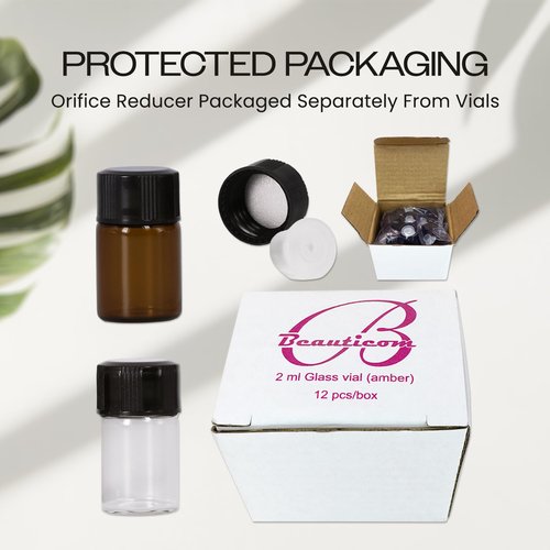 Beauticom 2ML Amber Glass Vial 144 Pieces with Orifice Reducer and Dropper Top