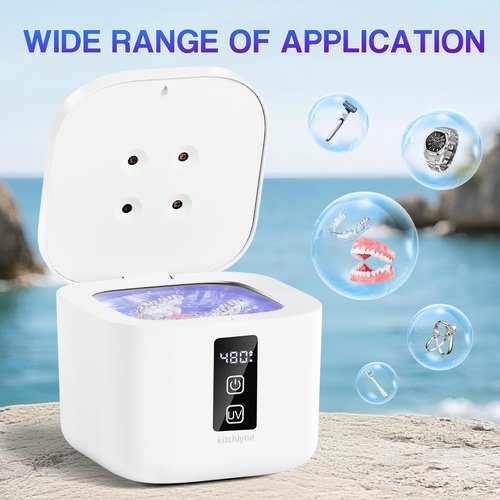 KITCHLYNE 48kHz Ultrasonic Cleaner with Digital Timer - 3 Settings for Dentures, Retainers, Aligners, Mouth Guards, Jewelry, 375ml Tank, 99% Efficiency