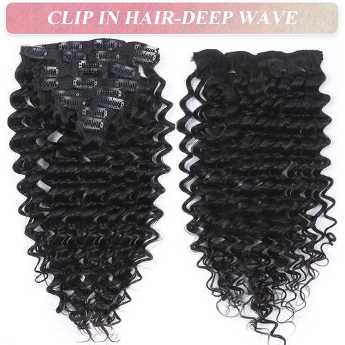 Deep Wave Clip in Hair Extensions Real Human Hair 16 Inch Deep Curly Clip ins for Women Invisible Seamless Remy Human Hair Clips in Extensions 8pcs 100g/3.5oz 20 Clips Double Weft Natural Black
