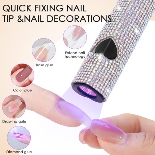Linssy 10W Handheld UV Light for Gel Nails Mini Nail Lamp with USB Rechargeable Flash Cure Lamp, 3D Nail Art & Home Use (Diamond)