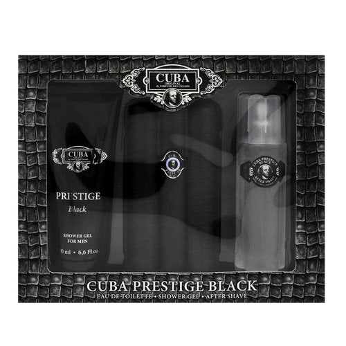 Cuba Prestige Black by Cuba for Men - 3 Pc Gift Set 3oz EDT Spray, 6.6oz Shower Gel, 3.3oz After Shave