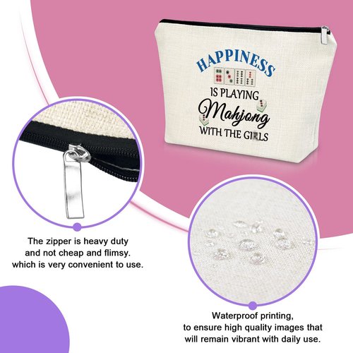 Mahjong Gift Makeup Bag Gifts for Mahjong Players Mahjong Themed Gifts for Women Sister Cosmetic Bag Gifts for Mahjong Lovers Retirement Birthday Travel Pouch