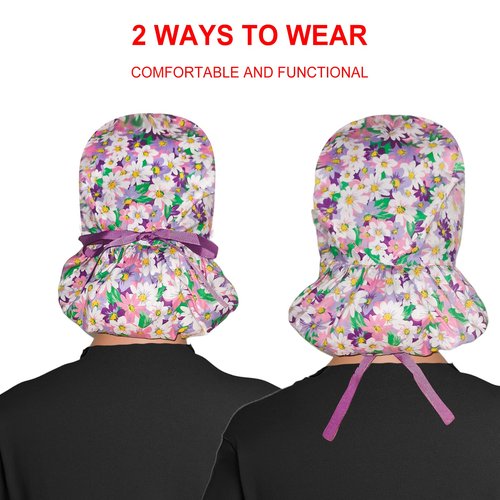 Scrub Cap with Buttons - Cotton Cap with Sweatband, Adjustable Ponytail Working Cap, Tie Back Hats for Women (Chrysanthemum)