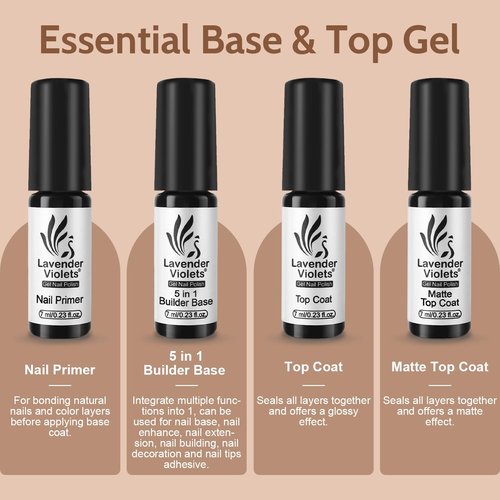 Lavender Violets 49 Pcs Gel Nail Polish Set, 45 Colors Gel Polish U V Nail Kit with Glitter Glossy Matte Base and Top Coat Set for Home Salon Manicure A906