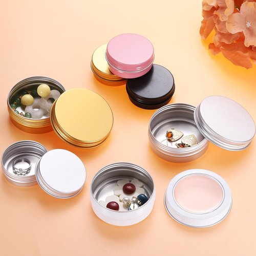 uxcell 2 Oz Tin Cans, 24 Pcs Aluminum Round Tins, Travel Sized Small Metal Tins Cosmetic Sample Containers with Clear Lid for Lotion Bars Beard Balms Candles, White