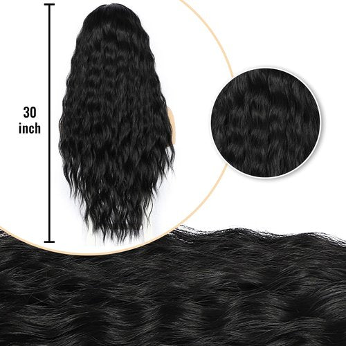 SAPPHIREWIGS 13×4 Black Lace Front Wigs Loose Wave Wig Pre Plucked Hairline Synthetic Lace Frontal Crimp Curly Wigs for Black Women Cosplay Daily Party Use 30 inch