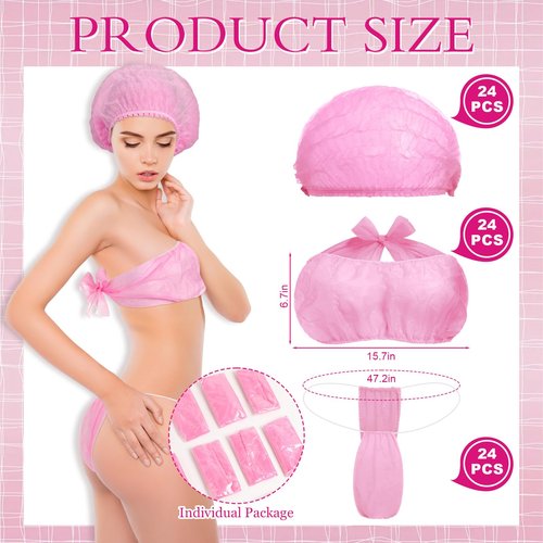 Chicingyou 96 Pcs Spray Tanning Supplies Included Spray Tan Feet Pads Hair Nets Disposable Bra Underwear Caps Kit for Sunless Tan Self Tanning at Home or Salon Accessories (Pink)