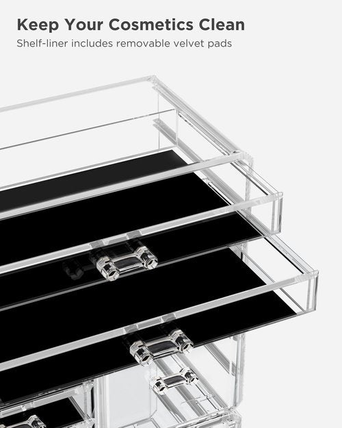 HBlife Acrylic Clear Dustproof Makeup Storage Organizer Drawers Large Skin Care Cosmetic Display Cases for Bathroom Stackable Storage Box with 11 Drawers for Vanity (Clear)