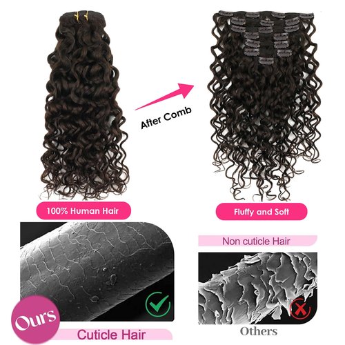 Yuniffe Natural Wavy Clip in Hair Extensions Remy Human Hair Dark Brown Natural Curly Hair Extensions 14 Inch 120g Double Weft Curly Hair Clip in Extensions Full Head Wavy Curly Human Hair #2