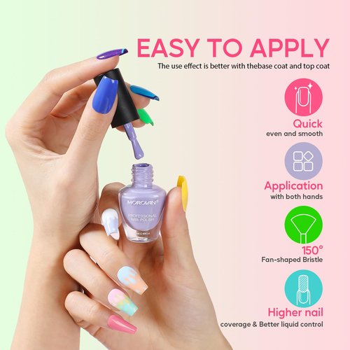 Morovan Nail Polish Set Fingernail: 48PC Air Quick Dry Nail Polish Kit with 2PC Base Top Coat Regular Nail Pack Finger Nail Bulk Gift for Women Girls
