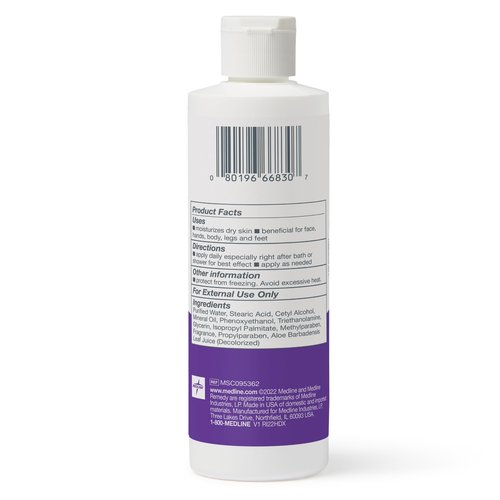 Medline Remedy Essentials Moisturizing Body Lotion (8 oz Bottle), 12 Count, Fresh Scent, Hydrating, Non-Greasy, For Dry Skin, Hypoallergenic, Men, Women, Elderly