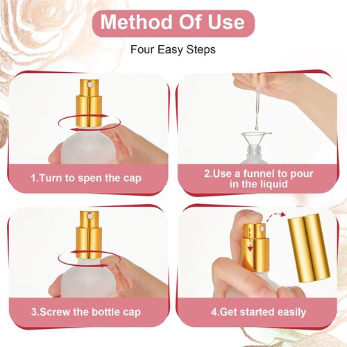Teenyyou 18 Pack 3.4 oz Glass Spray Bottles, Empty Perfume Frosted Fine Mist Atomizer, Refillable Small Travel Containers for Cleaning Products, Essential Oils, Body Sprays- Gold, Rose Golden, Silver
