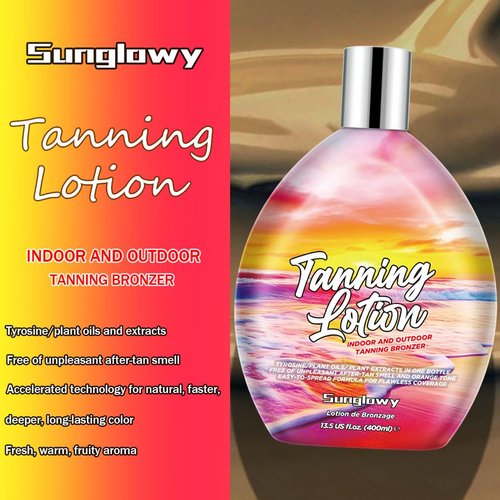 Sunglowy Bronzing Brown Lotion for Indoor Tanning Beds Lotions with Bronzer and Accelerator, Indoor Outdoor Suntan Lotion for Sunbeds w/Tattoo Protecting Formula, DHA Free, 13.5oz