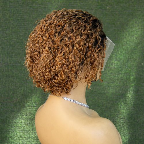 Topnormantic Short Curly Wigs for Black Women Human Hair 13x4 Ombre Honey Blonde Curly Lace Front Wigs Wigs Pre Plucked with Baby Hair 12A Brazilian Virgin Hair Glueless Pixie Cut Curly Wigs 6 Inch