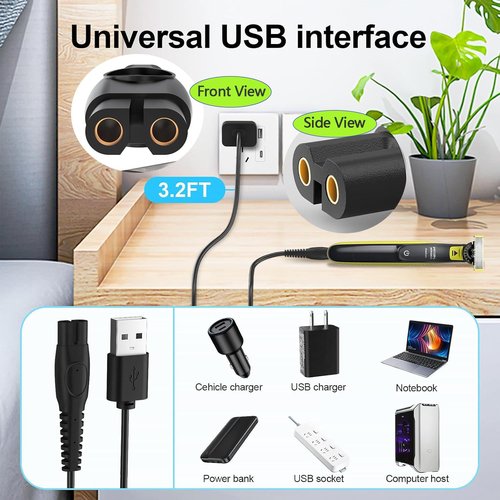 5V Shaver Charger Cord Compatible with Philips Norelco OneBlade One Blade QP2724 QP2834 S7887 S5880 MG5910 MG7900 MG7910 MG9510 MG9520 PQ888 PQ889 BRL136 BT3230 Shaver AC Adapter Power Supply