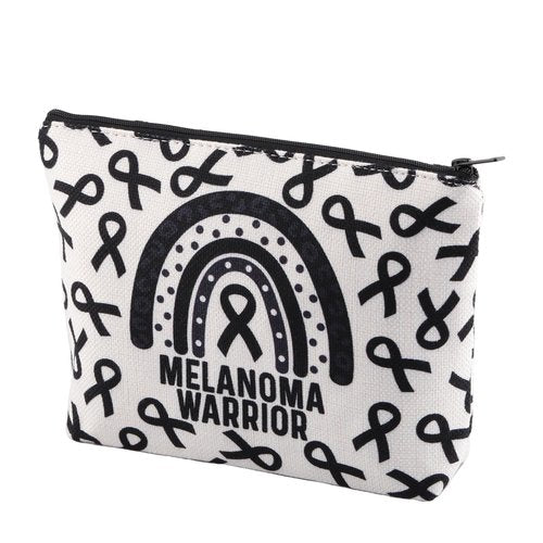 Melanoma Cancer Awareness Gift Black Ribbon Skin Cancer Survivor Bag Melanoma Warrior Makeup Bag Melanoma Awareness Zipper Bag (Melanoma Warrior)