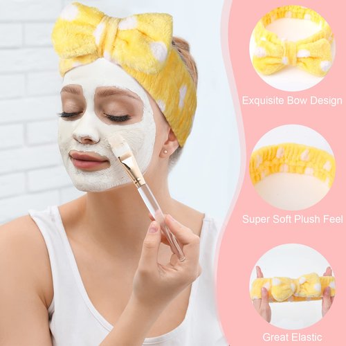 Yinder 40 Pack Bow Spa Headband Coral Fleece Makeup Soft Face Wash Headband Cosmetic Skin Care Facial Head Wraps Cute Bow Head Bands for Women Girls Shower Supplies