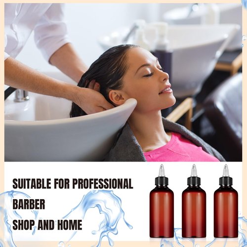 Barydat 12 Pcs Applicator Bottles for Hair, Squeeze Hair Oil Applicator Bottle Refillable Empty Plastic Bottles, Twist Cap with Open Close Nozzle and 2 Funnels (8 oz,Brown)